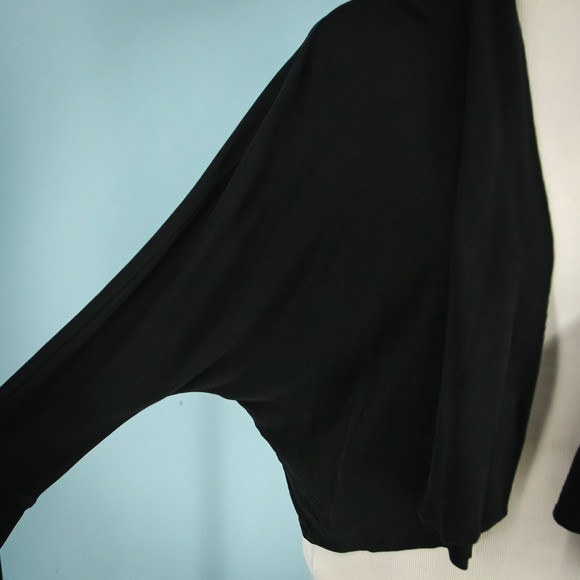 Eileen Fisher Size Medium M Black Open Drape 100% Silk Knit Cardigan Sweater - Picture 2 of 6